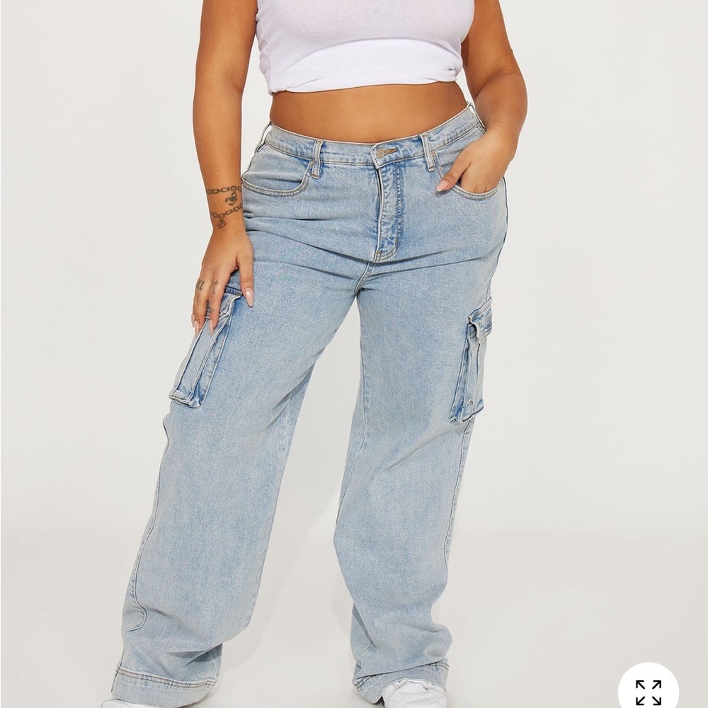 Just A Fling Stretch Straight Leg Cargo Jean -
Light Wash - Picture 3 of 6
